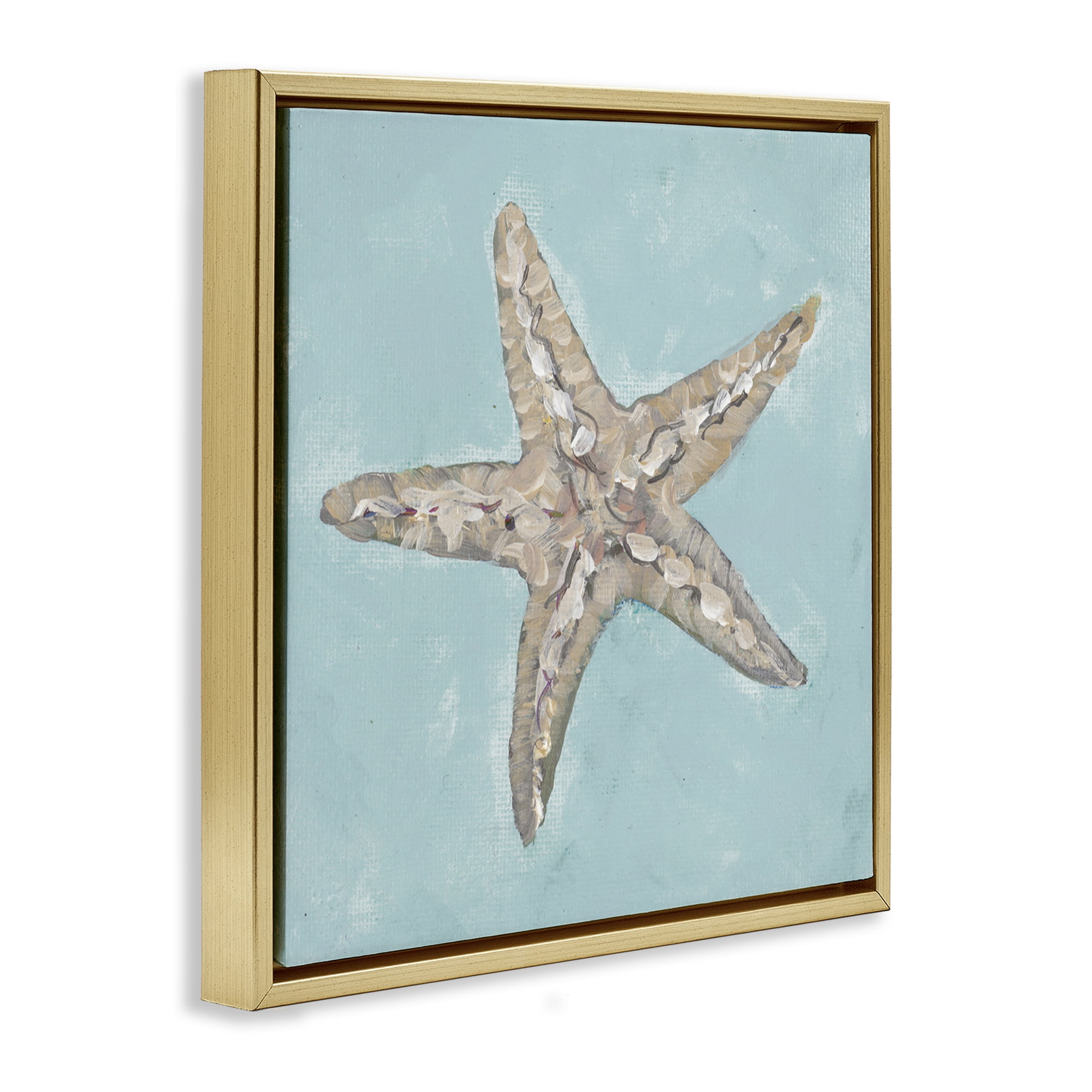 Stupell Industries Blue Starfish Impression Coastal Painting Gold Floater Framed Canvas Art Print Wall Art, 25 x 25