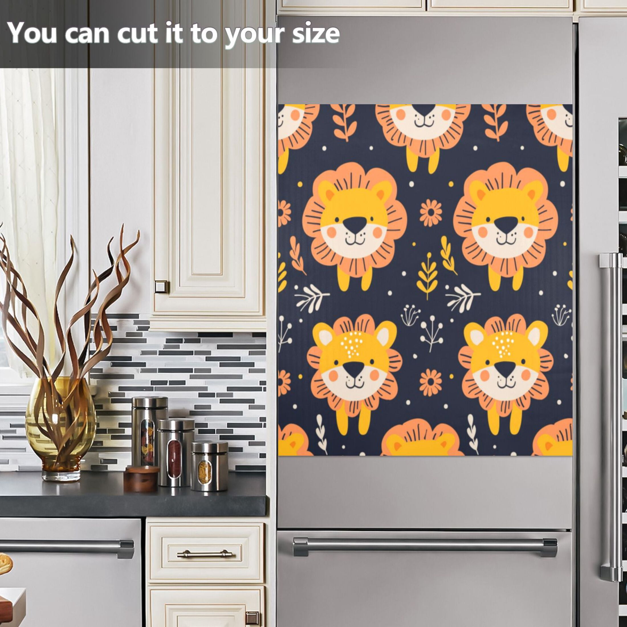Dishwasher Magnetic Sticker 23x26 Inch Refrigerator Magnetic Sticker Washing Machine Magnetic Sticker Kitchen Panel Magnetic Sticker Home Decor Cartoon Yellow Lion