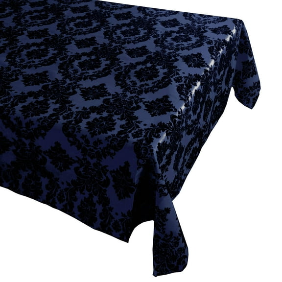 Flocking Damask Taffeta Tablecloth Navy
