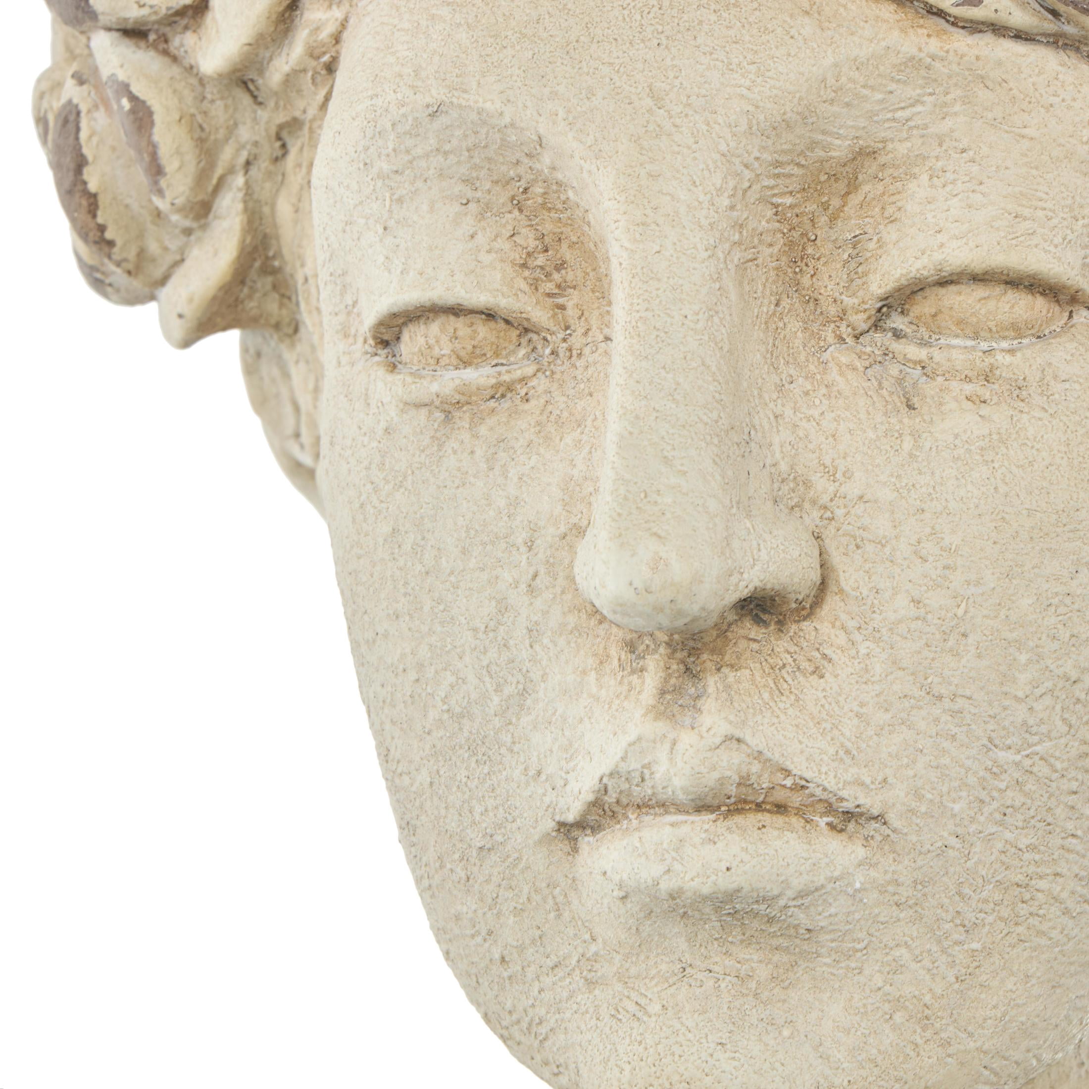 DecMode 11" x 22" Distressed Antique Greek Bust Cream Magnesium Oxide Woman Planter with Floral Accents