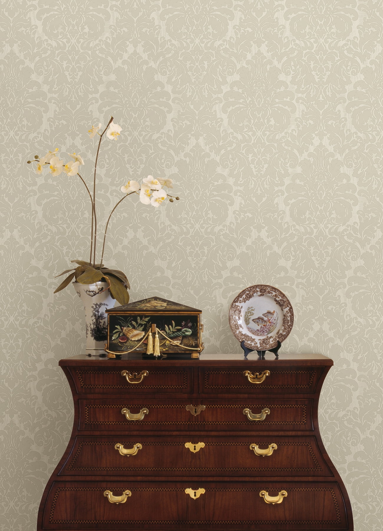 Sirpi Wallcoverings Betina White Damask Wallpaper