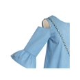 thumbnail image 6 of Girls Cold Shoulder Dress Denim Blue Cowboy 3/4 Sleeve 6, 6 of 7