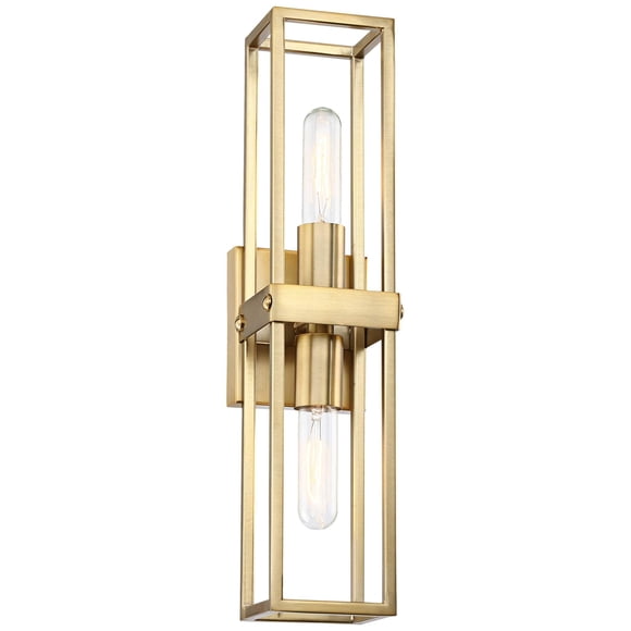 Possini Euro Design Fabrian Modern Wall Sconce Warm Brass 2-Light Hardwired Rectangular Open Frame