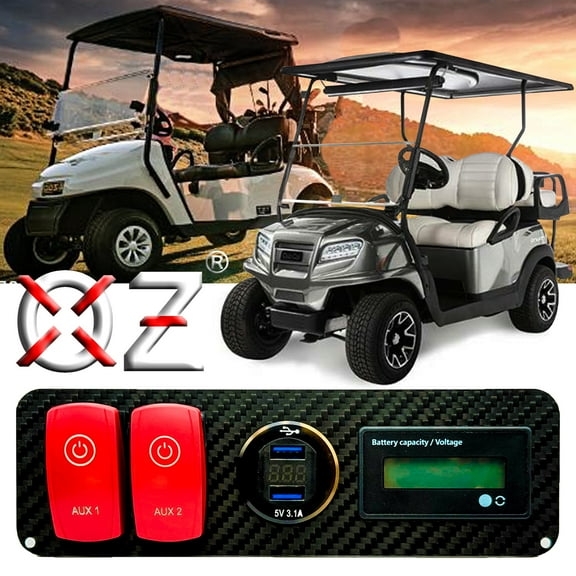 OZ-USA Carbon Fiber Golf Ball Holder Dash Cover Plate USB Charger Battery Meter Aux Switch Compatible with EZGO TXT PDS Electric Cart 36v 48v