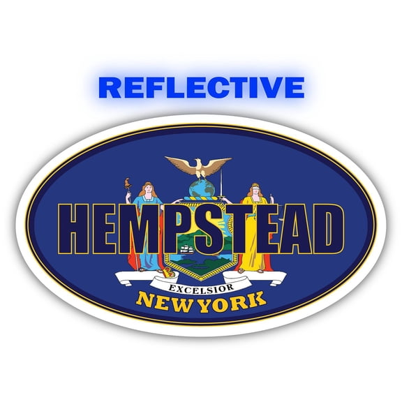 Hempstead City New York State Flag | NY Flag Nassau County Oval State Colors Reflective Sticker Car Decal 3x5 inches