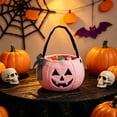 thumbnail image 2 of Small Halloween Pumpkin Basket, Pumpkin Basket Trick or Treat Buckets Goodie Candy Gift Bags with Handle for Halloween Exchange Supplies Pink, 2 of 6