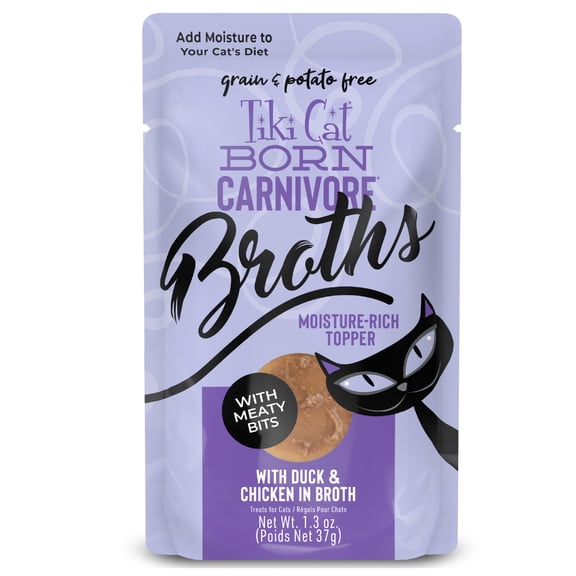 Tiki Cat Born Carnivore Broths Wet Cat Food Topper, Duck & Chicken, 1.3 oz. Pouch