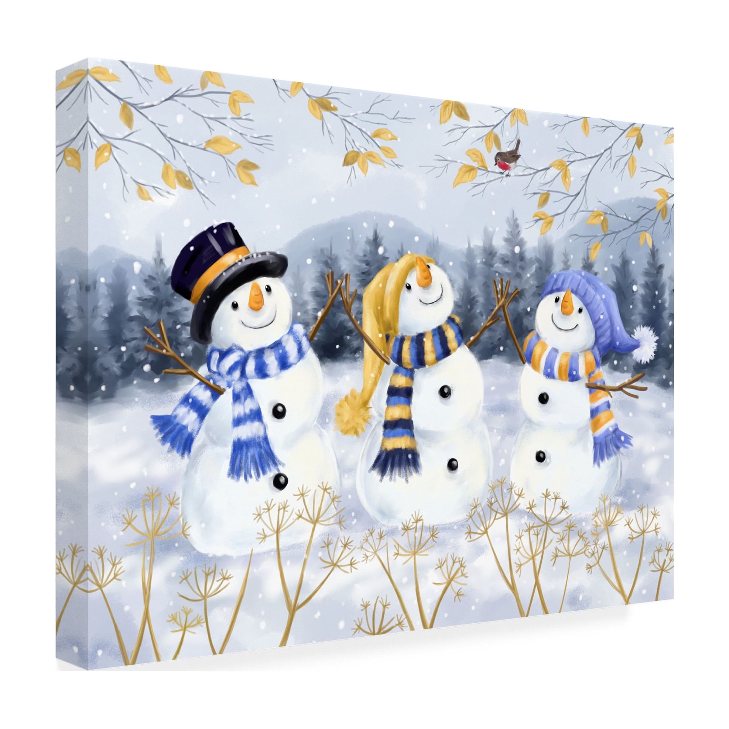 Canvas Wall Art - MAKIKO 'Joyful Snowmen' Wall Art for Living Room, Bedroom, or Office DÃ©cor by Trademark Fine Art - 47 x 35 Inches