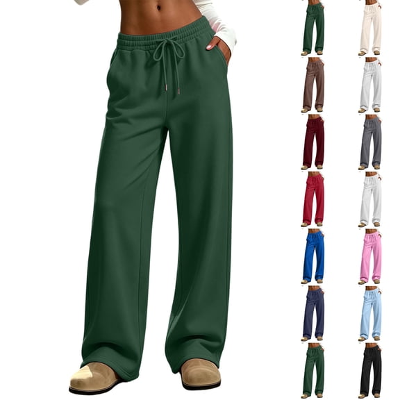 Work Trousers For Women Women's Solid Color Loose Casual Comfortable Outdoor Sports Drawstring And Pocket Pants Green M