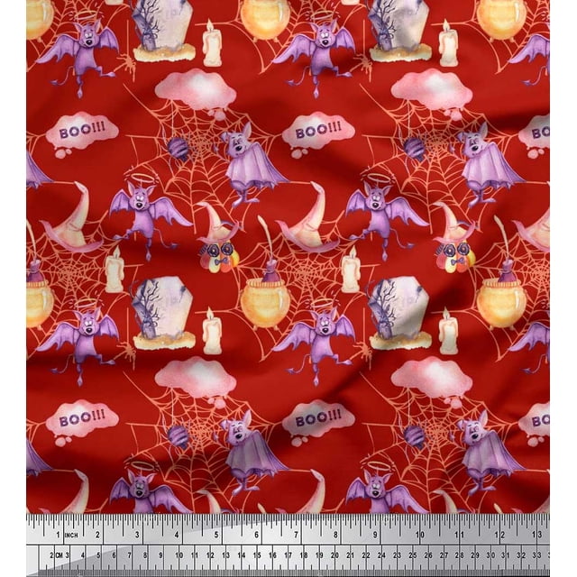Soimoi Rayon Fabric Bat,Witch Hat & Magic Potion Halloween Print Fabric by Yard 42 Inch Wide