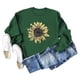 thumbnail image 3 of Sudadera con cuello redondo y estampado de girasoles, manga larga, informal, para mujer, para el hogar, viajes, deportes, compras, verde oscuro, XXL, 3 of 6