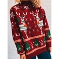 thumbnail image 4 of IROINNID Reduced Womens Sweater Round Neckline Pullover Sweater Print Loose Mid-Length Long Sleeve Snowflake Christmas Tree Ladies Sweater Top, 4 of 5