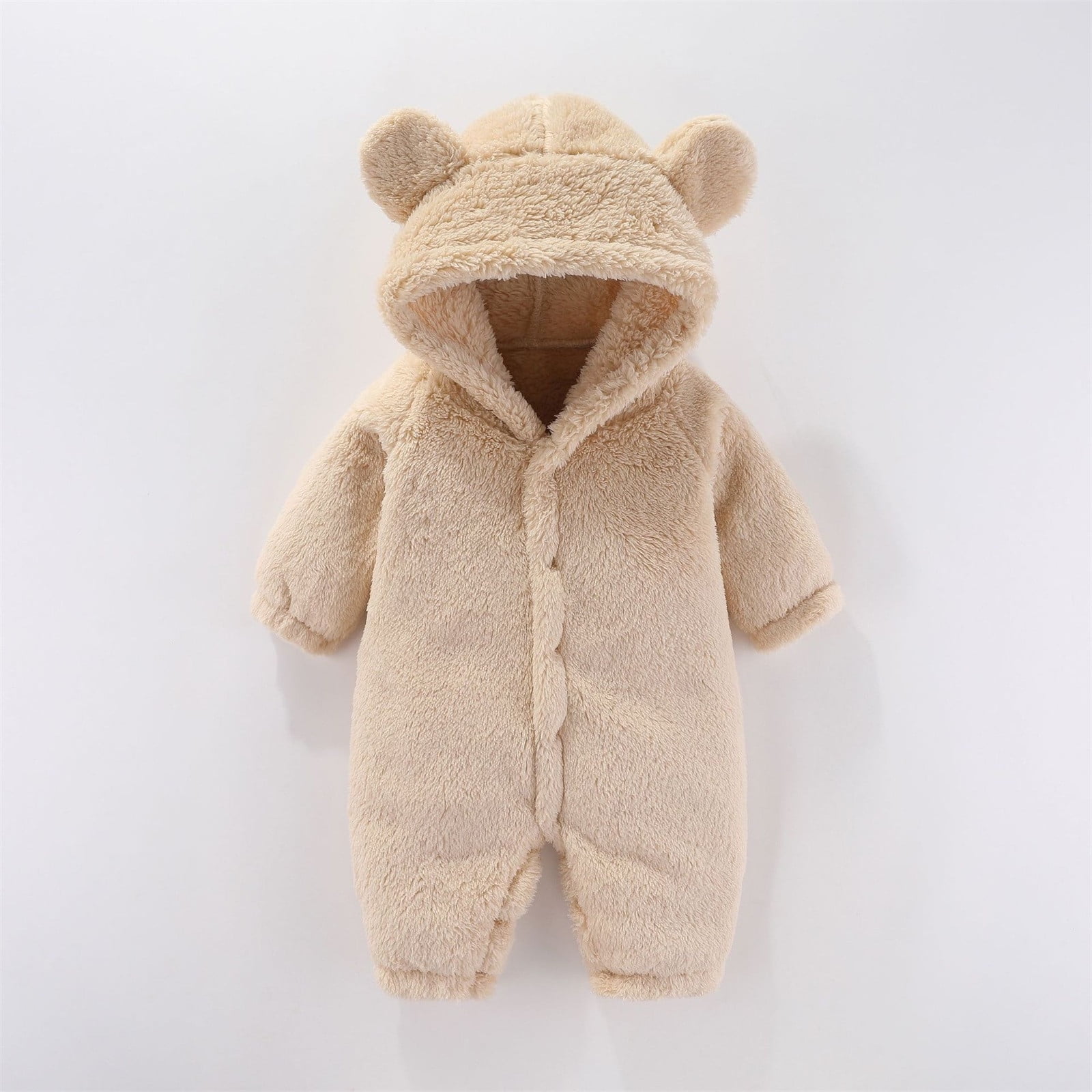 FYDUU Baby Bear Outfit Suit Boys Girls Jumpsuit Romper Hooded Snowsuit Winter Warm Coat Solid Color Onesie Outfits Comfy Onesies 0-3 Months
