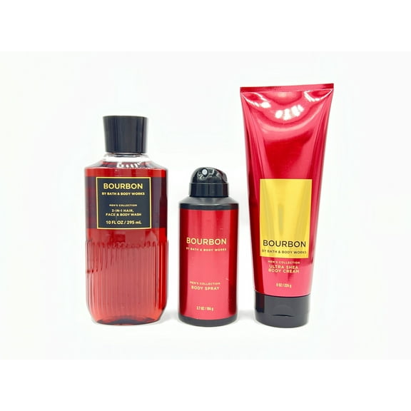 Bath and Body Works Bourbon For Men 10oz Body Wash, 8oz Body Cream and 3.7oz Body Spray