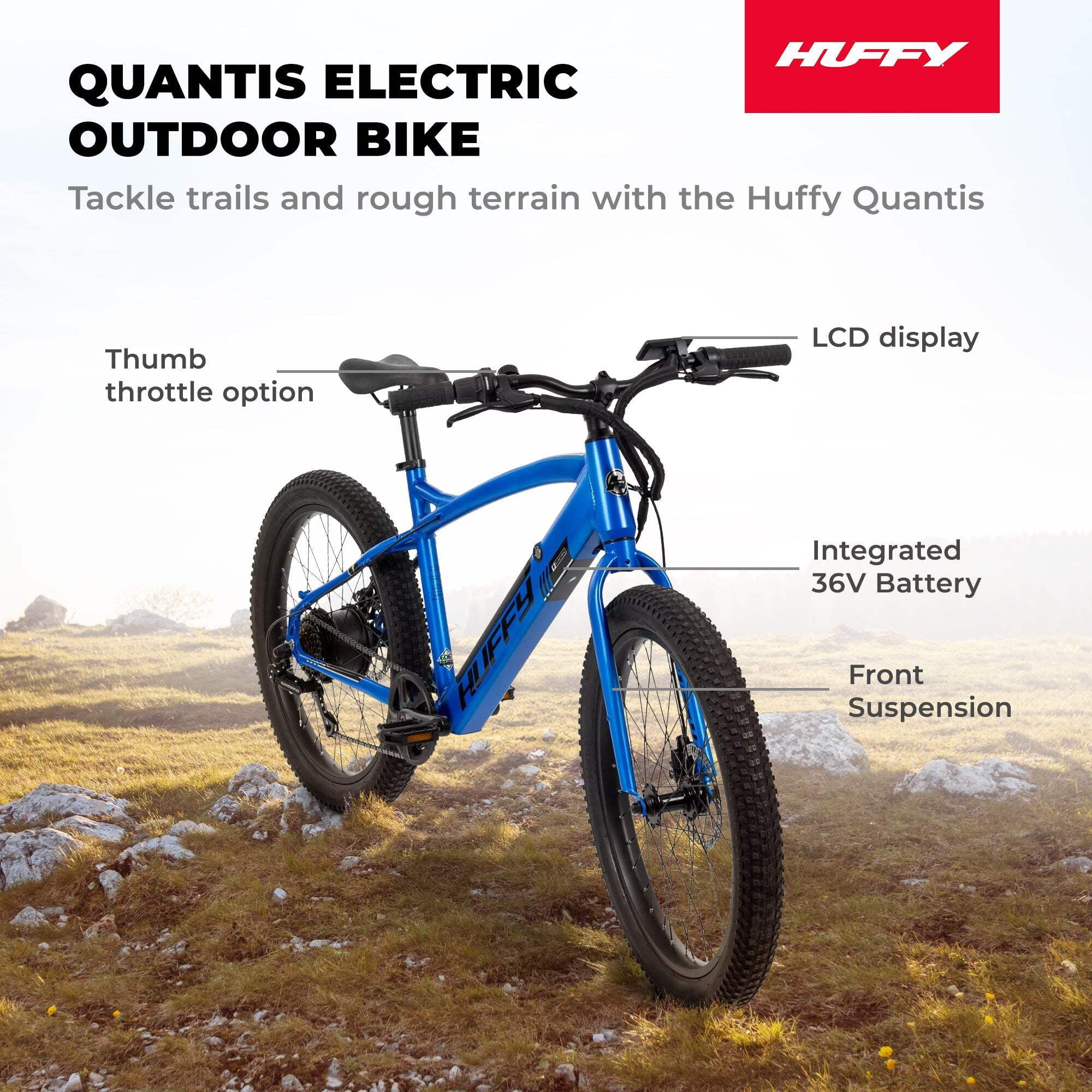 Huffy 24" Quantis 36V Electric Bike, Fits Riders 56" - 68", Cobalt, Teen/Adult, Unisex