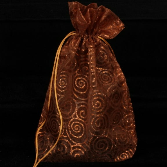 Pack of 6 Brown and Gold Swirl Large Gift Bags 10.5" x 7.5"