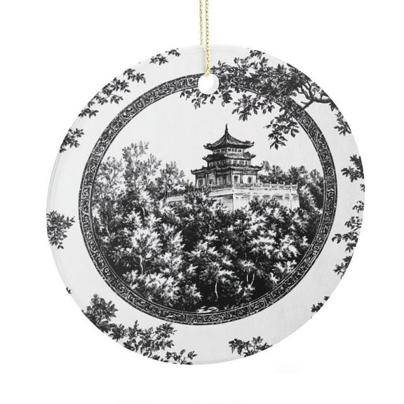 Ceramic Christmas Ornament Abstract Pattern in Chinoiserie Style Christmas Tree Hangings Hanging Christmas Decorations Xmas Party Supplies Vintage Asian Scenic Chinoiserie Ceramic Ornament