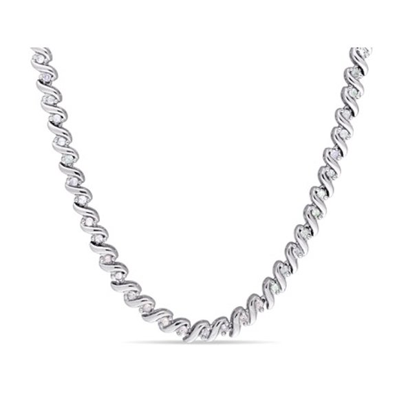 Miabella 1 CT TW Diamond Tennis Necklace in Sterling Silver