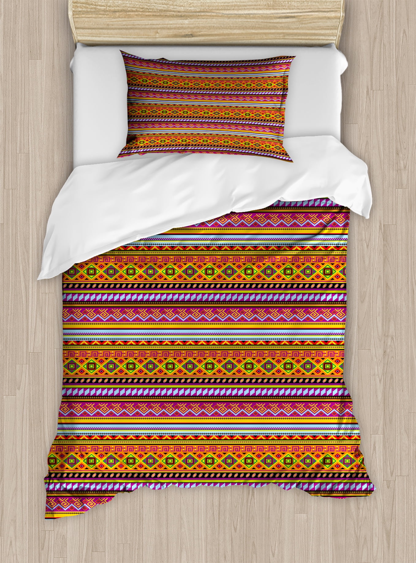 Mexican Duvet Cover Set Folkloric Old Vintage Ornament Design With Mexican Duvet Cover Set Folkloric Old Vintage Ornament Design With Geometric Shapes And Stripes Colorful Decorative Bedding Pillow Shams