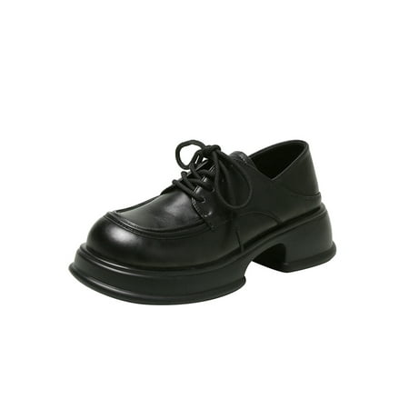 

Harsuny Womens Leather Shoe Comfort Oxfords Platform Dress Shoes Uniform Comfortable Vintage Loafers Lace Up Black 7.5