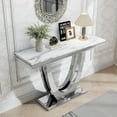 thumbnail image 5 of 47" Modern Faux Marble Console Table, Rectangular Top & Double U-Shaped Stainless Steel Base, Narrow Entryway Table for Entrance, Hallway, Foyer, or Living Room, 5 of 7