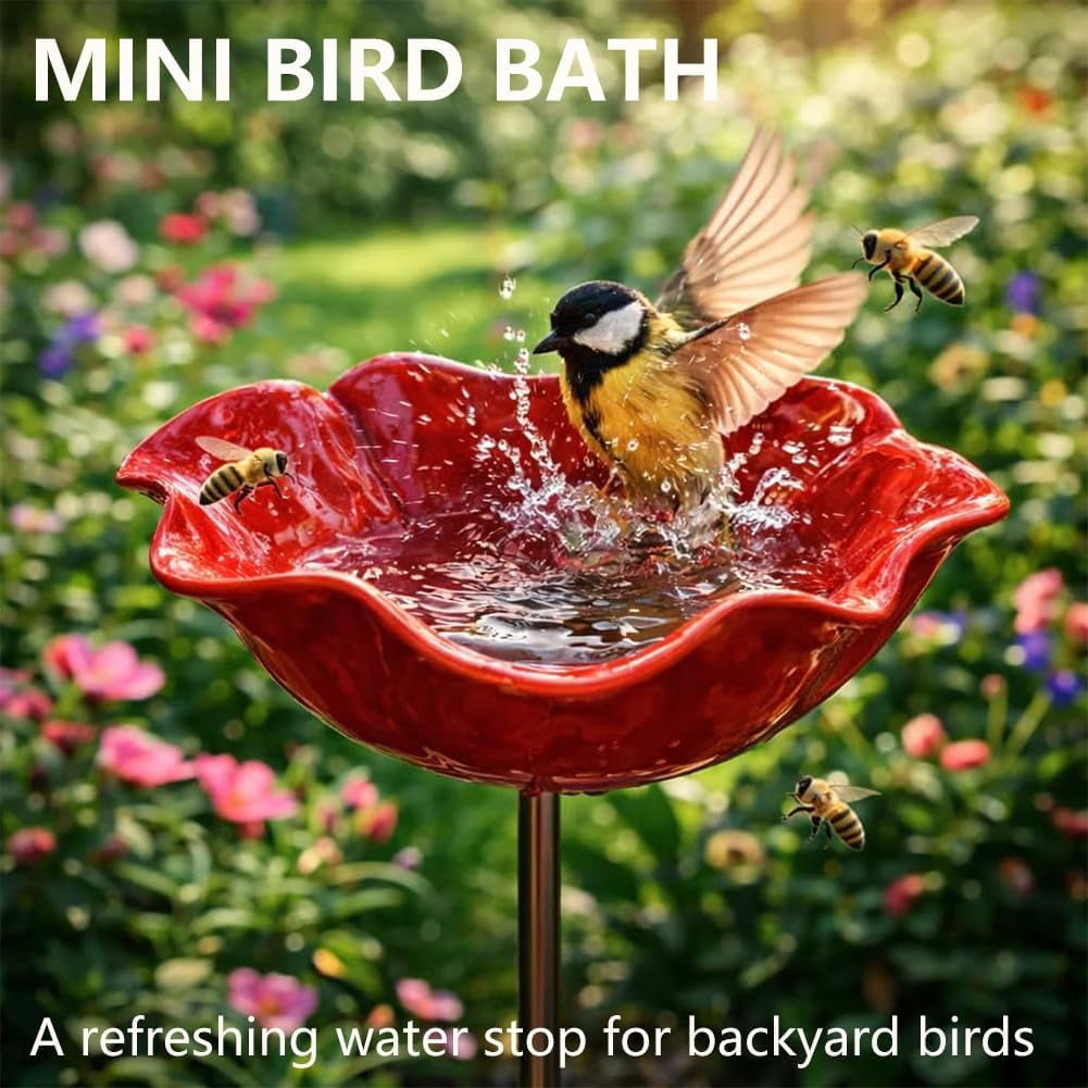HZMSYQ 3PC Metal Flower Garden Stakes,Bird Bath Watering Station, Bee Bath Bowl ,Outdoor Watering Station,Bird Watering Flower Stake for Garden Yard Decor