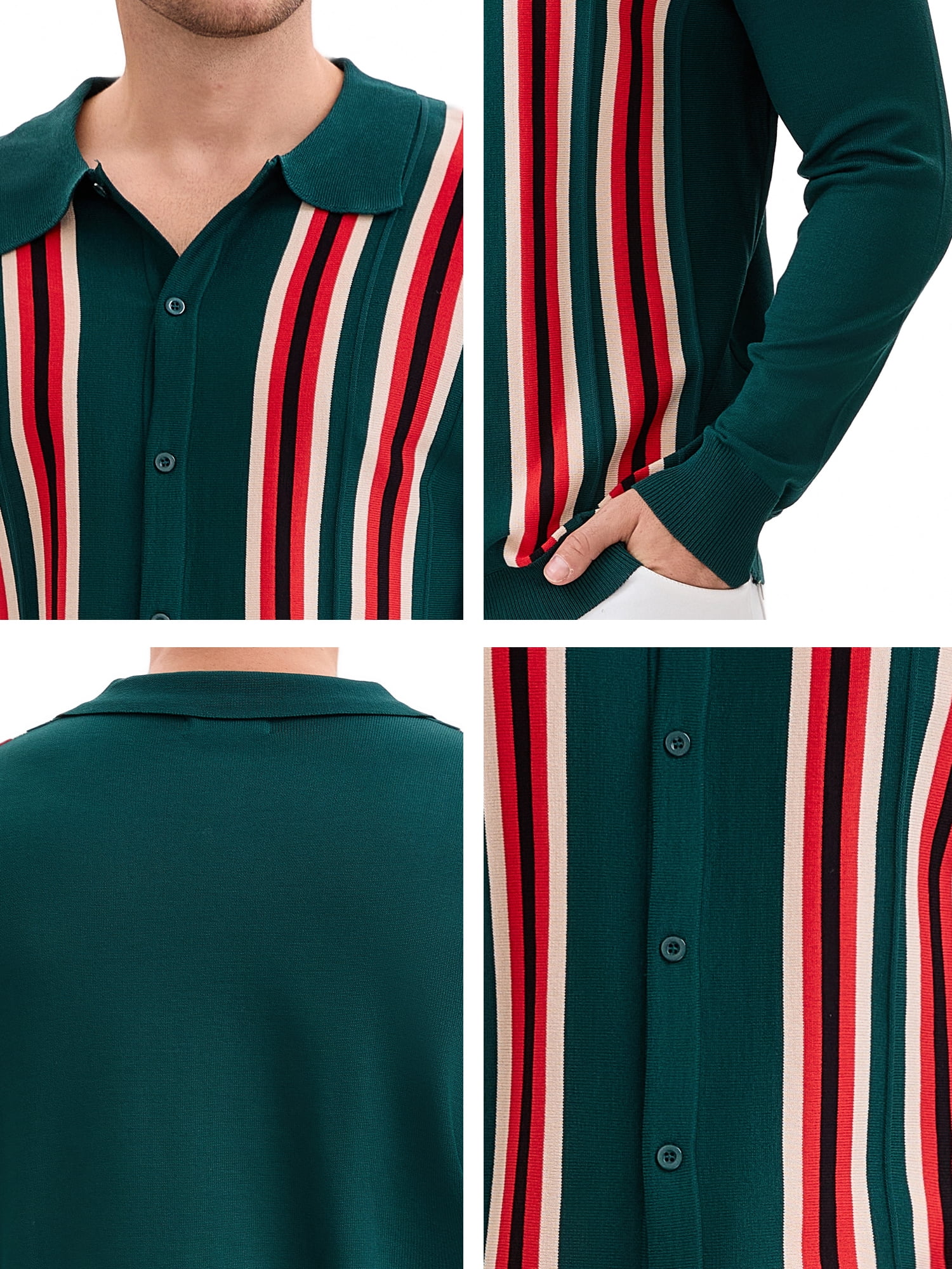 DARING DIVA Men's Long Sleeves Button Down Printing Knitted Polo Shirts M Green