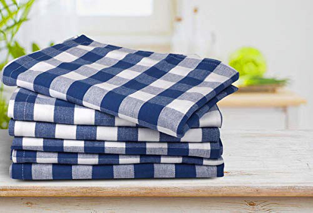 Urban Villa Kitchen Towels Set of 6 Buffalo Checks Blue/White Kitchen Towels 20X30 Inches 100% Cotton Absorbent Kitchen Towels Ultra Soft Mitered Corners Kitchen Towels