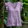 thumbnail image 6 of Ailaofu Women's V Neck Ruffled Sleeve Cotton Linen Vest, Solid Color Casual Summer Top, Lightweight Breathable Shirt, 6 of 8