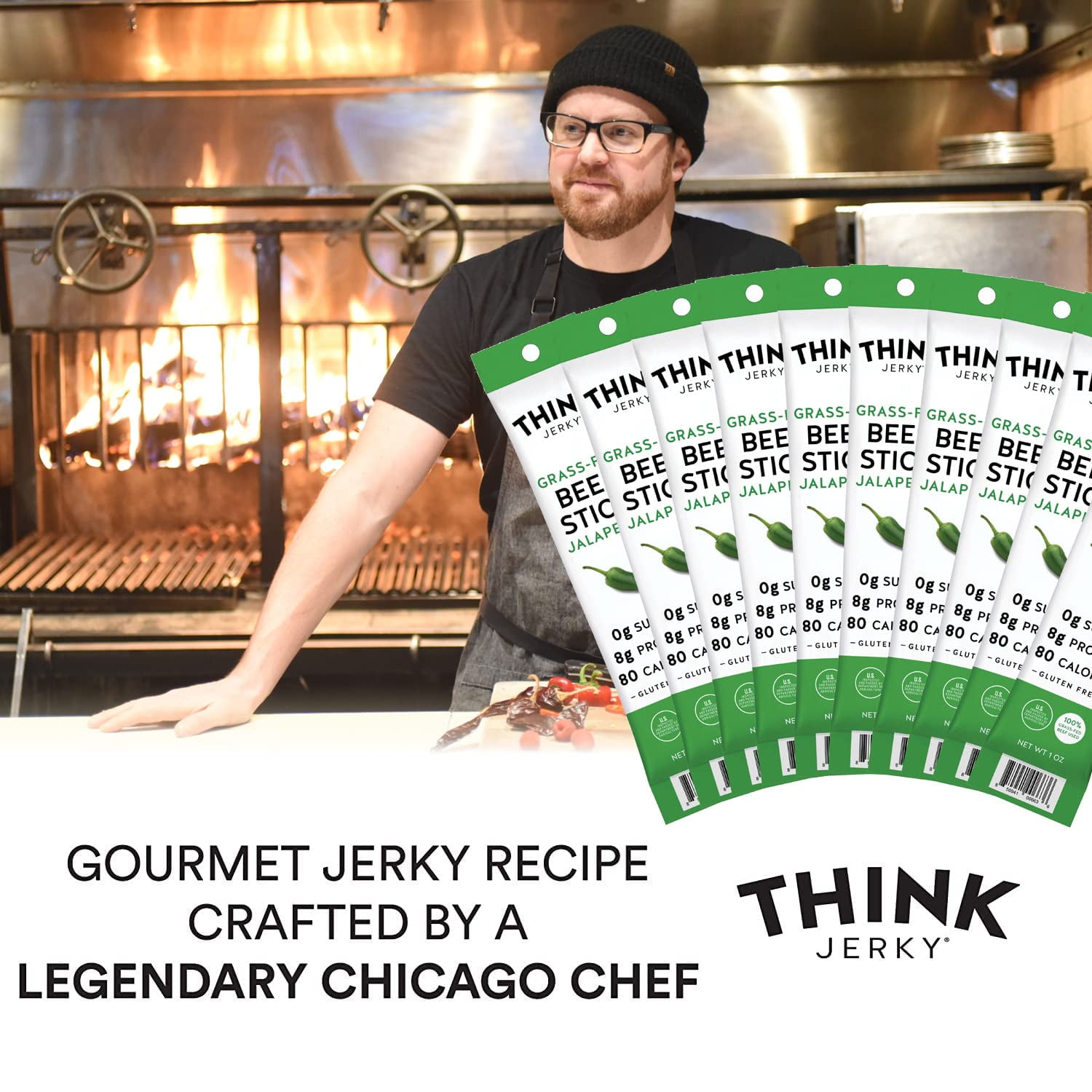 Think Jerky Jalapeno Beef Sticks, Gluten and Sugar Free, No Nitrates, Keto Paleo Friendly High Protein Low Carb Meat Snack - 1.0 oz Sticks, 10 Pack