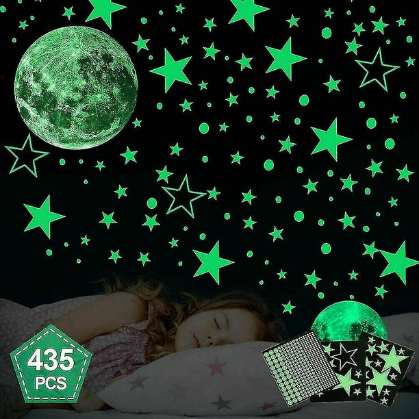 435pcs Glow In The Dark Luminous Stars & Moon Wall Stickers Decal, Waterproof Vinyl Material Wall Ceiling Decal