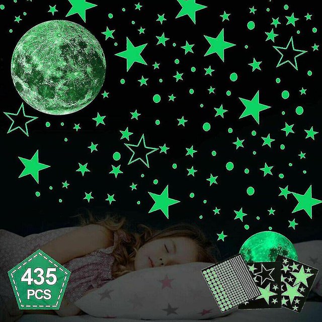 435pcs Glow In The Dark Luminous Stars & Moon Wall Stickers Decal, Waterproof Vinyl Material Wall Ceiling Decal