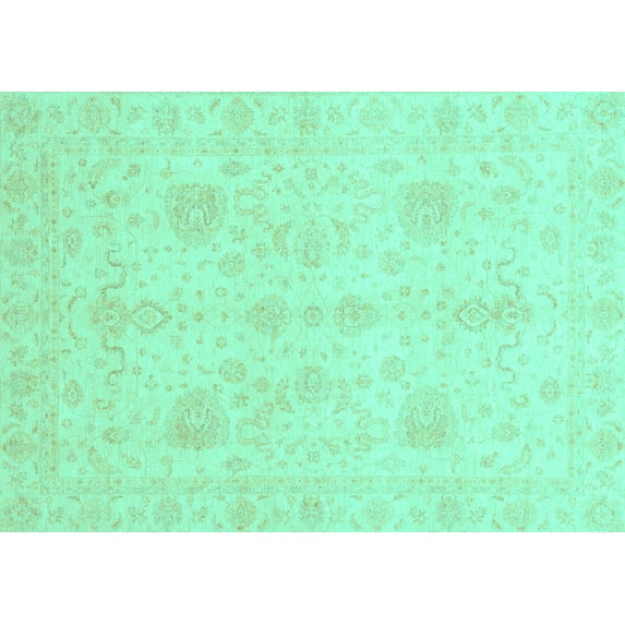Ahgly Company Indoor Rectangle Oriental Turquoise Blue Modern Area Rugs, 2' x 4'