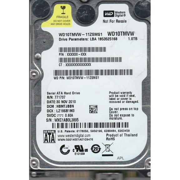 WD10TMVW-11ZSMS1, DCM HBMTJBBN, Western Digital 1TB USB 2.5 Hard Drive