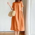 thumbnail image 2 of Youyipin womens dresses Summer Notch V-Neck Midi Long Linen Dress A-Line Loose Casual Tunic Beach Dress summer dresses for women 2025, 2 of 6