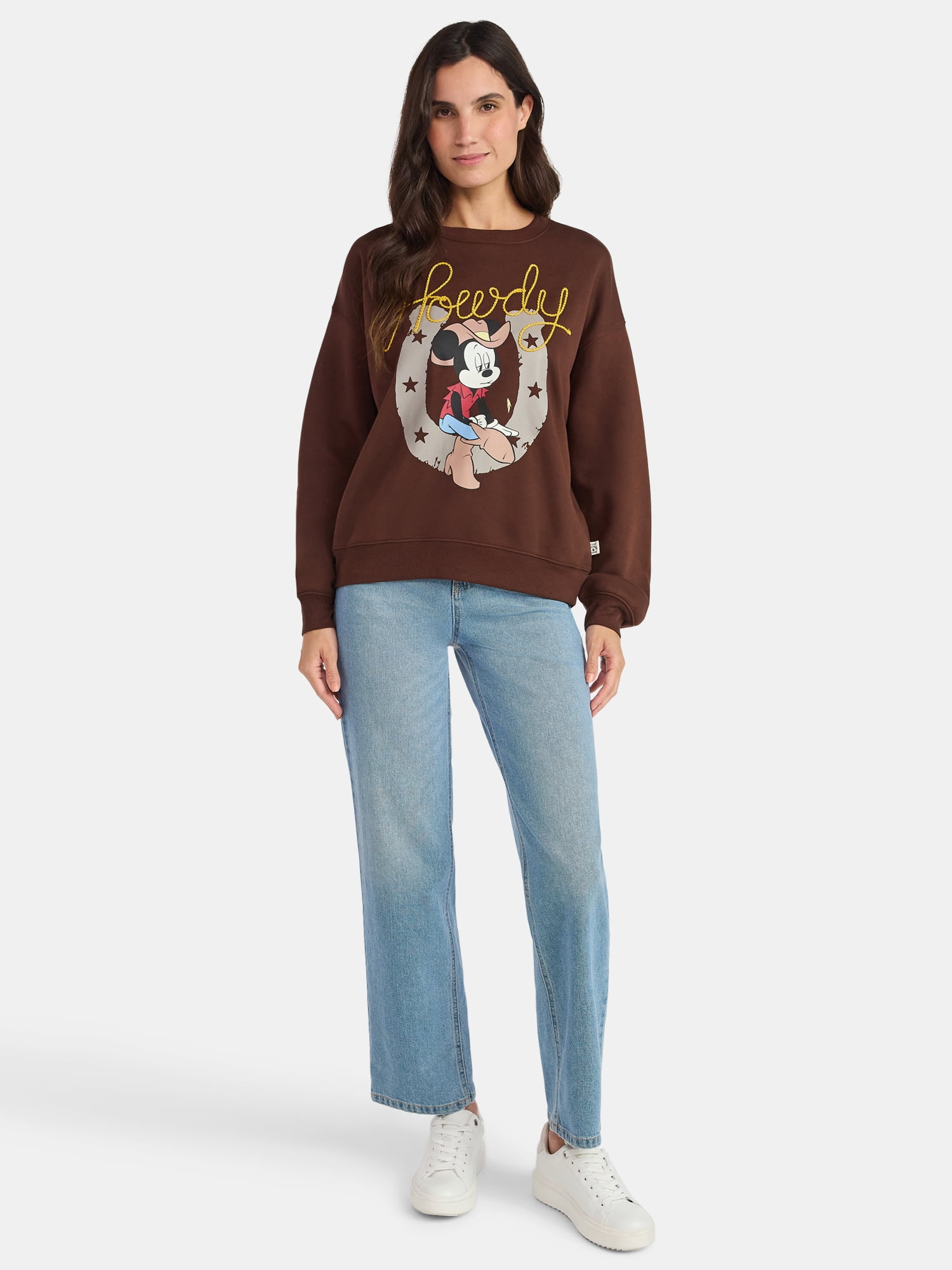 Disney Mickey Mouse Women's Embellished Howdy Graphic Sweatshirt, Sizes XXS-XXL