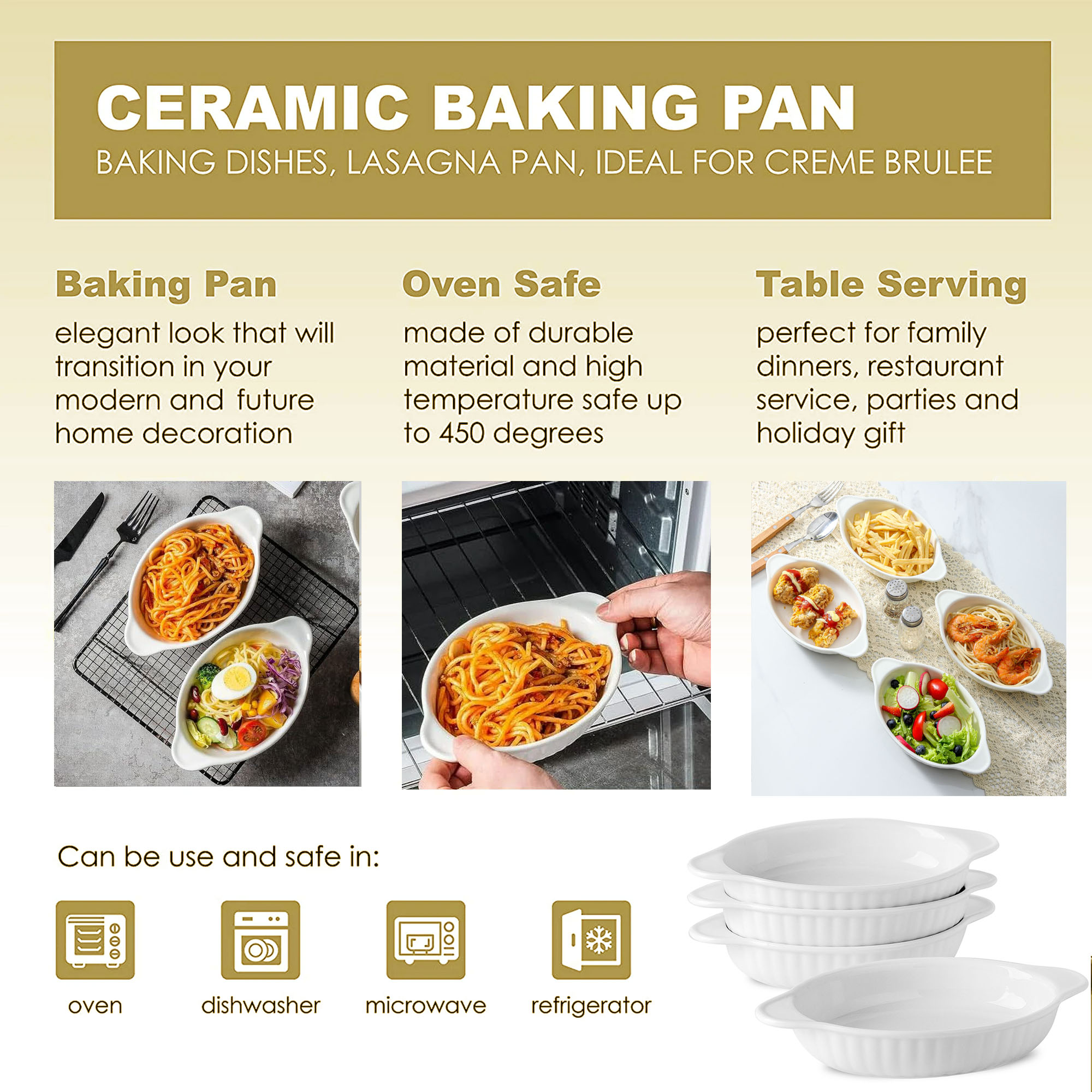 XINLTC Ceramic Au Gratin Baking Dishes, Set of 8 Oval Baking Dish Set for 1 or 2 Person Servings, Small Mini Casserole Dish with Double Handle, 8.4x4.8x1.4 inch