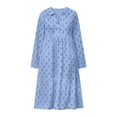 thumbnail image 7 of Uscallm Women Plus Size V Neck 3/4 Sleeve Button Down Dot Boho Midi Dress Flowy Casual Loose Maxi Travel Dresses with Elastic Waist, Sky Blue 2XL, 7 of 7
