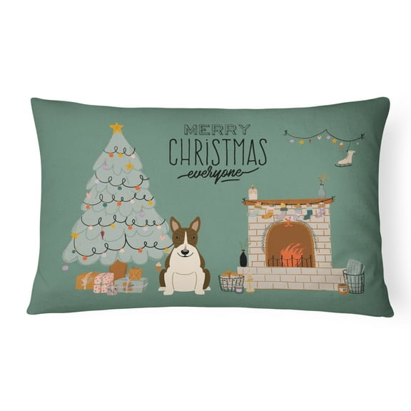 Carolines Treasures CK7699PW1216 Dark Brindle Bull Terrier Christmas Everyone Canvas Fabric Decorative Pillow 12H x16W