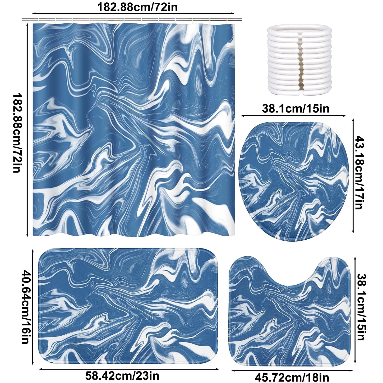 70x70 Inches Bathroom Decor 4 Pcs Shower Curtain Set With Rugs ColorfulMarbles Bathroom Set With AntiSlip Rug Toilet Lid Cover Bath Mat And 12 Hooks