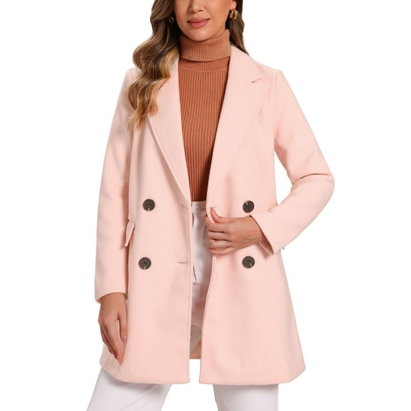 INSPIRE CHIC Women's Notch Lapel Double Breasted Belted Mid Length Trenchcoat XS Light Pink