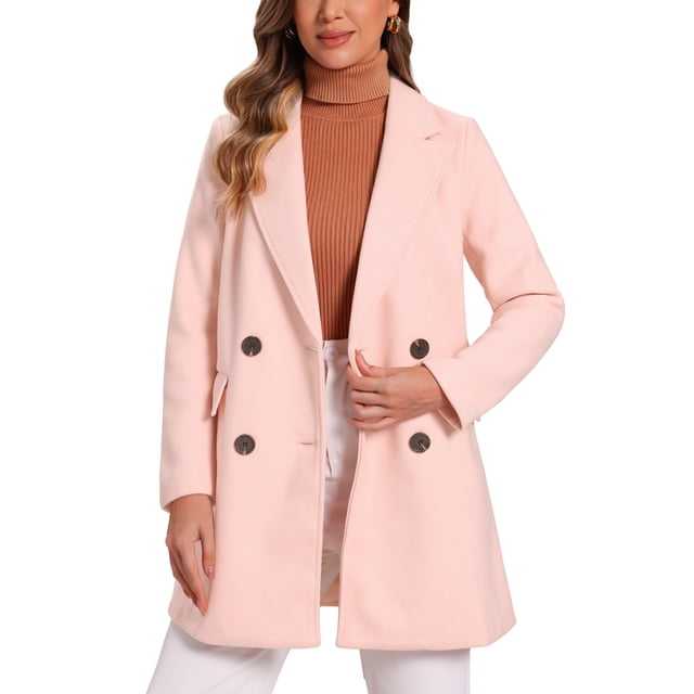 Abrigo de trench de longitud media con cinturón y doble botonadura para mujer Inspire Chic, color rosa claro, talla M
