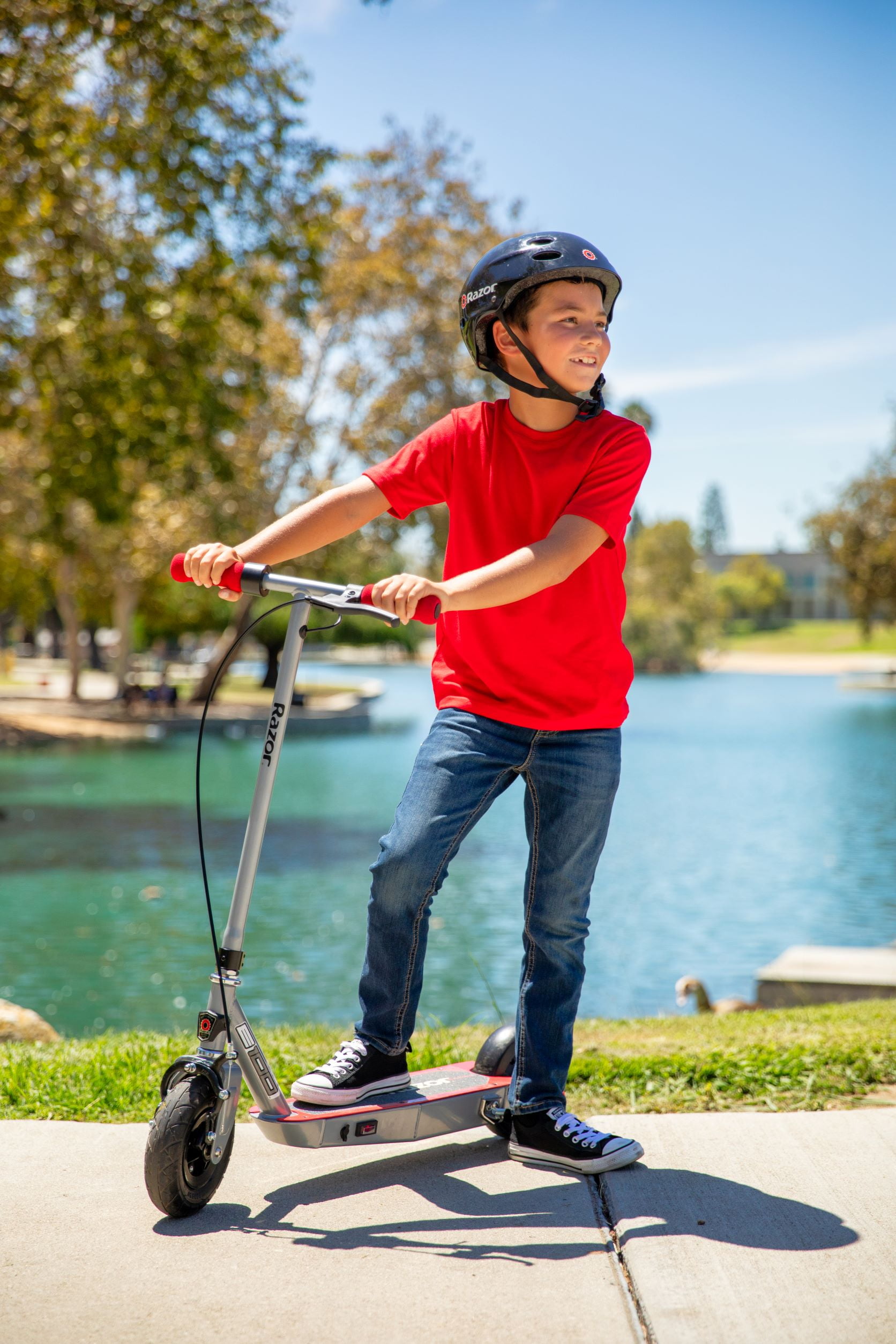 Buy Razor Black Label E100 Electric Scooter Silver / Red, for Kids