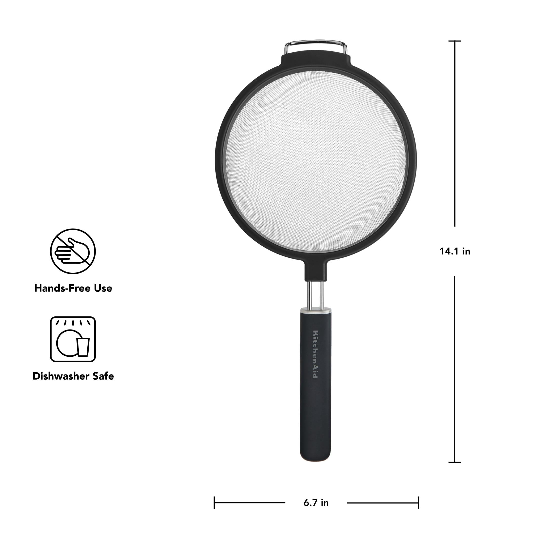 KitchenAid Stainless Steel 7in Fine Mesh Strainer with Ergonomic Handle and Resting Lip, Black