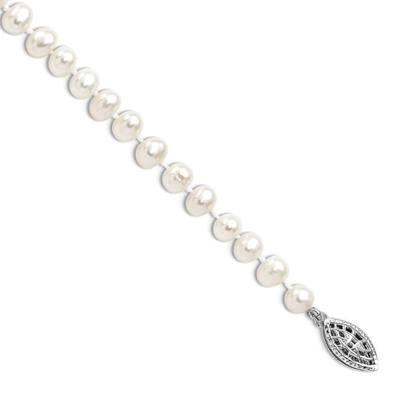 925 Sterling Silver Pearl clasp 5-6mm White Freshwater Cultured Pearl Bracelet 7.25 Inch Link Bracelet for Women