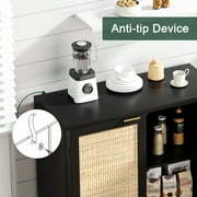 Eumyviv Modern Accent Sideboards Cabinets with 2 Rattan Doors, Mid-Century Buffets Storage Credenzas for Bedroom Living Room, Black H0046