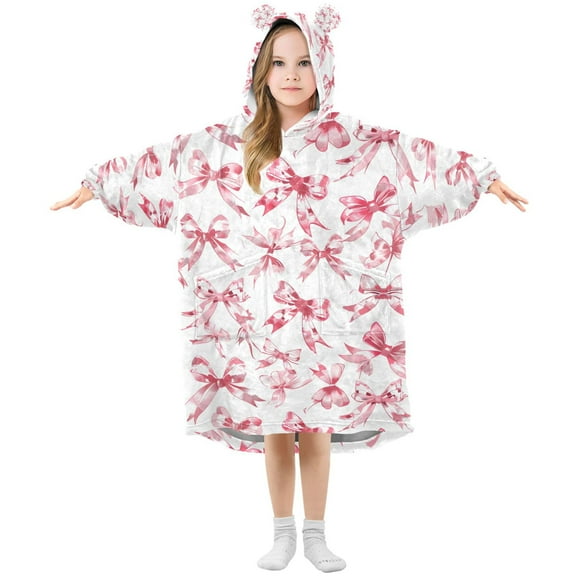 joogoo Wearable Blanket Hoodie for Bows Pink Oversized Sherpa Hooded 3-14 YR M
