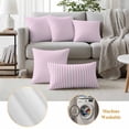 thumbnail image 6 of Pink White Stripe Outdoor Waterproof Pillow Covers, Modern Minimalist Geometric Striped Decorative Square Throw Pillowcase Sofa Cushion Sham for Patio/Couch/Chair, 18"x18" 2 Pack, 6 of 8