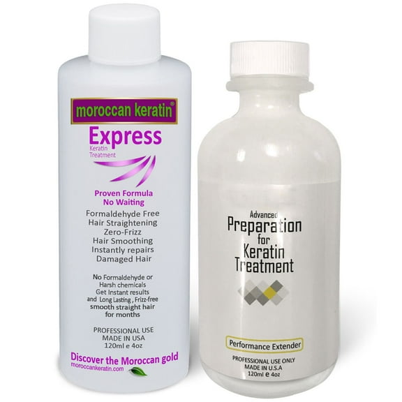 Moroccan Keratin Formaldehyde-Free Express Smoothing Straightening Blowout Keratin Hair Treatment No Wait Formula Instant results 120ml Treatment and 250ml Booster