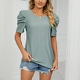thumbnail image 5 of Womens Summer T Shirts Puff Short Sleeve Pleated Shirts Tops Fashion Casual Basic Crew Neck Solid Tunic Blouse, 5 of 6